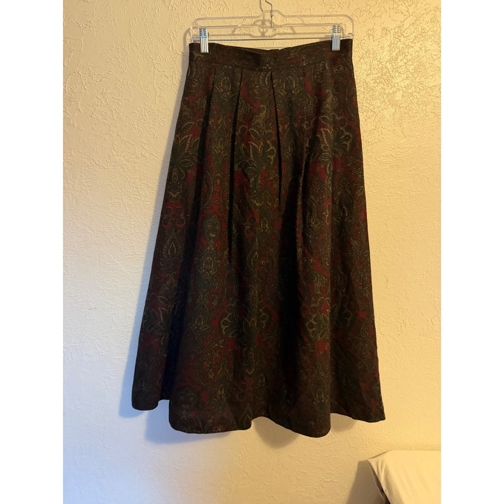 Barry Bricken Nordstrom Vintage Paisley Jacquard Midi Skirt Burgundy Green 12